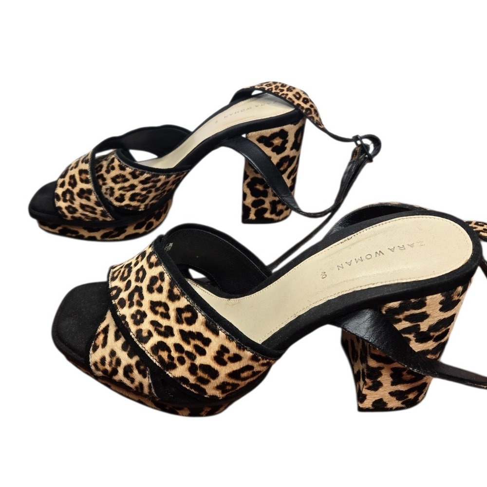 ZARA Leopard Print Cow Hair Platform Heel Sandals EU 40 Y2K Sexy Club Rave Rare - Picture 4 of 16